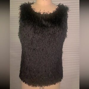 Max Studio Black Fuzzy Sleeveless Top.
